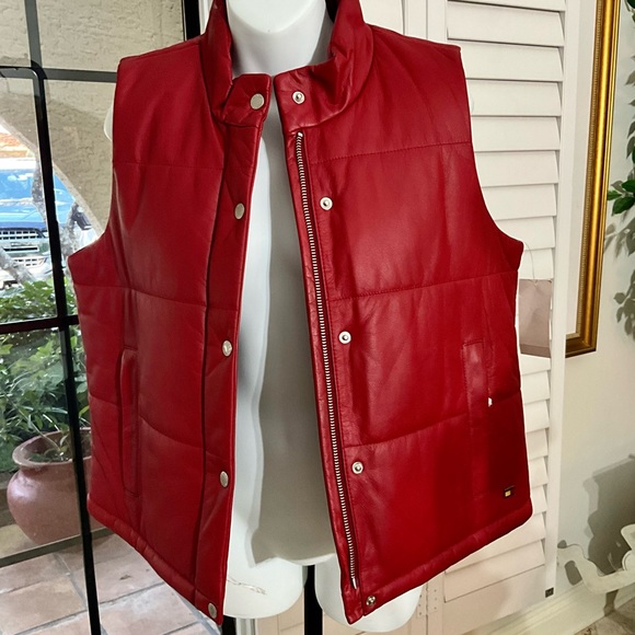 Tommy Hilfiger Red Leather Snap / Zip Vest Y2K  NWT $195 Size Large - Picture 5 of 9